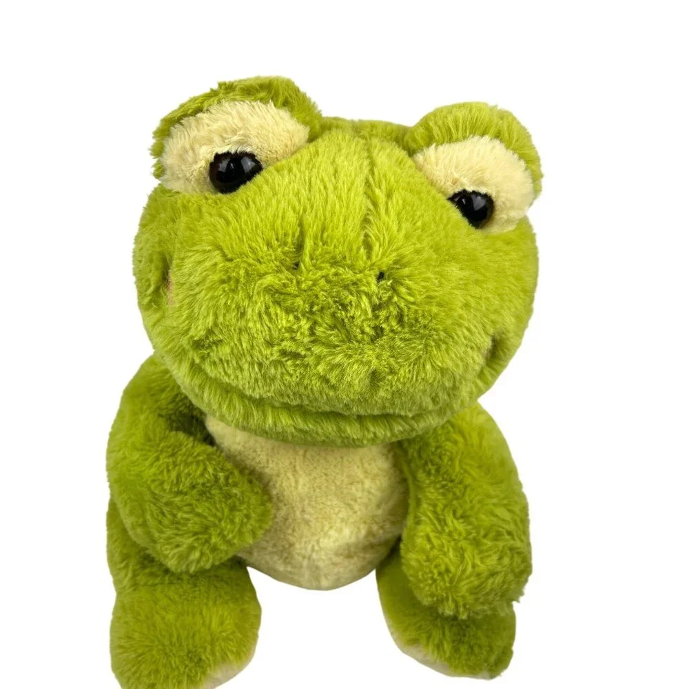 Plush Frog Stuffed Animal Toy Green Yellow Large Sitting 14" - Picture 2 of 10